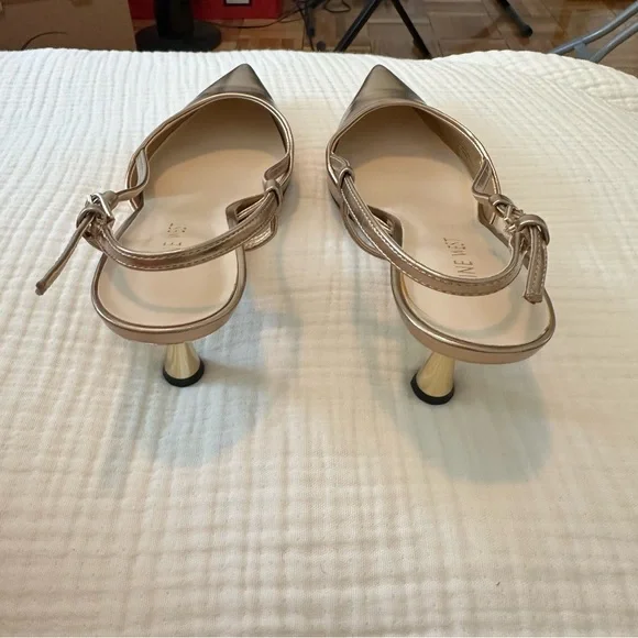 Nine West Rowen Pointed Toe Slingback Heel Bronze Gold Kitten Formal Evening 8.5 - Picture 4 of 7